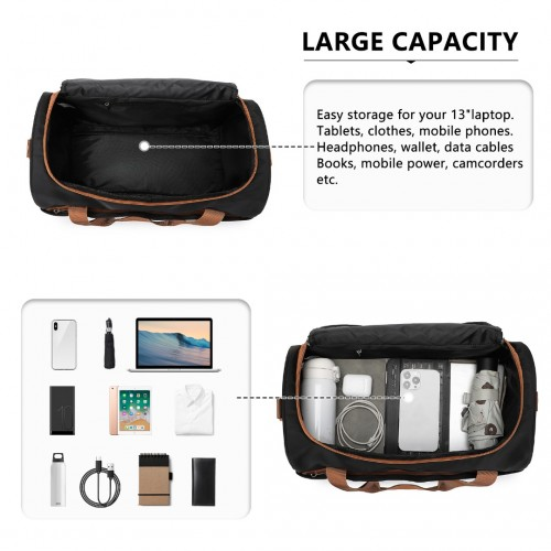 Kono Spacious Travel Storage Bag Handbag - Black And Brown | Ideal for Modern Travelers
