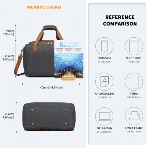 Kono Spacious Travel Storage Bag Handbag - Grey And Brown - Perfect for Modern Travelers