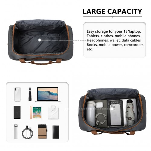 Kono Spacious Travel Storage Bag Handbag - Grey And Brown - Perfect for Modern Travelers