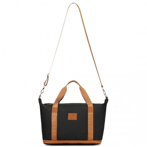 Expandable 36L Water-Resistant Travel Tote Set with Cosmetic Pouch - Versatile Black & Brown Carry-On Duffel Bag