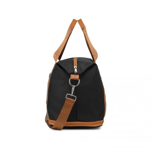 Expandable 36L Water-Resistant Travel Tote Set with Cosmetic Pouch - Versatile Black & Brown Carry-On Duffel Bag