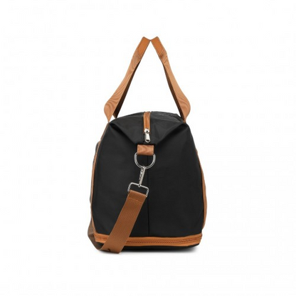 Expandable 36L Water-Resistant Travel Tote Set with Cosmetic Pouch - Versatile Black & Brown Carry-On Duffel Bag