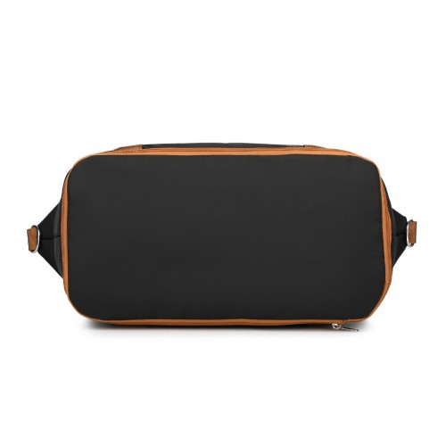 Expandable 36L Water-Resistant Travel Tote Set with Cosmetic Pouch - Versatile Black & Brown Carry-On Duffel Bag