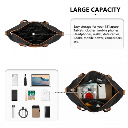 Expandable 36L Water-Resistant Travel Tote Set with Cosmetic Pouch - Versatile Black & Brown Carry-On Duffel Bag