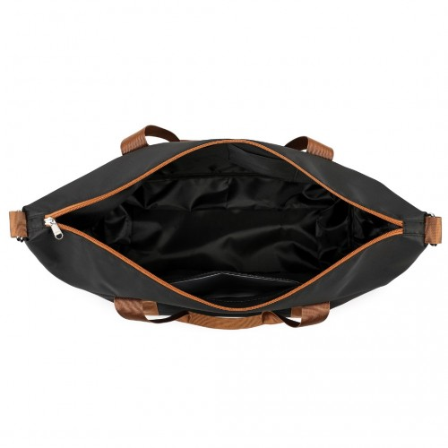 Expandable 36L Water-Resistant Travel Tote Set with Cosmetic Pouch - Versatile Black & Brown Carry-On Duffel Bag