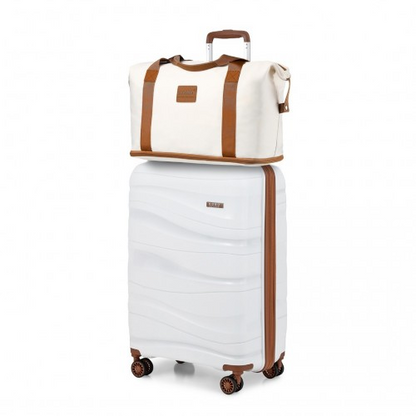 Kono 20 Inch Polypropylene Cabin Size Suitcase 3 Piece Travel Set with Weekend Bag and Toiletry Bag - Cream