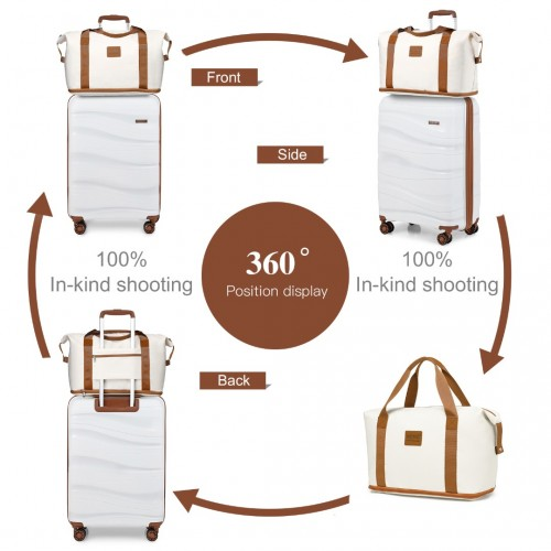 Kono 20 Inch Polypropylene Cabin Size Suitcase 3 Piece Travel Set with Weekend Bag and Toiletry Bag - Cream