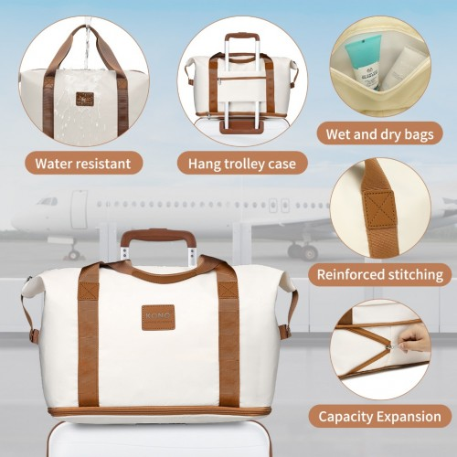 Kono 20 Inch Polypropylene Cabin Size Suitcase 3 Piece Travel Set with Weekend Bag and Toiletry Bag - Cream