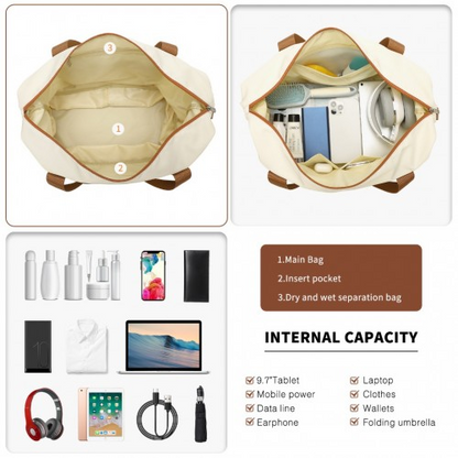 Kono 20 Inch Polypropylene Cabin Size Suitcase 3 Piece Travel Set with Weekend Bag and Toiletry Bag - Cream