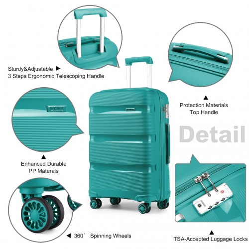 Kono 24 Inch Bright Hard Shell PP Suitcase - Classic Blue/Green Collection