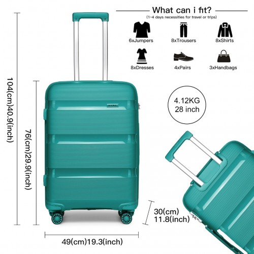 K2092L - Kono 28 Inch Bright Hard Shell PP Suitcase - Classic Collection - Blue/Green