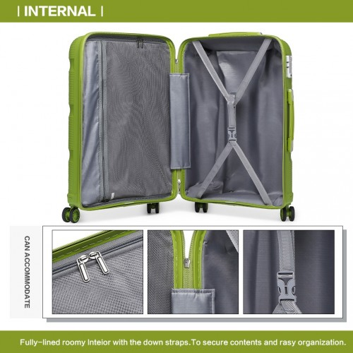 Kono 24 Inch Bright Hard Shell PP Suitcase - Classic Collection - Green