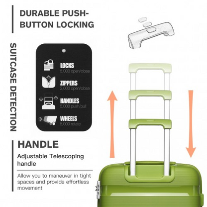 K2092L - Kono Bright Hard Shell PP Suitcase 3 Pieces Set - Classic Collection - Green