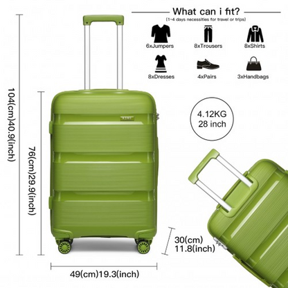 K2092L - Kono 28 Inch Bright Hard Shell PP Suitcase - Classic Collection - Green