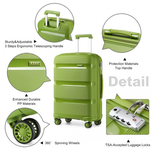 K2092L - Kono 28 Inch Bright Hard Shell PP Suitcase - Classic Collection - Green