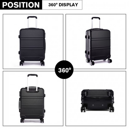 K1871-1L - Kono ABS Sculpted Horizontal Design 3 Piece Suitcase Set - Black