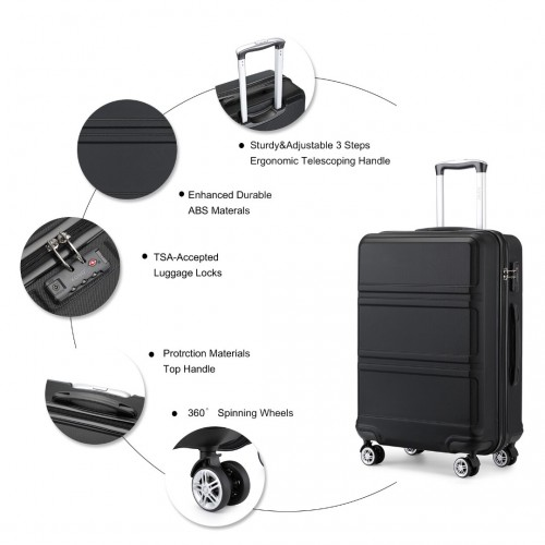 Kono ABS 24 Inch Sculpted Horizontal Design Suitcase - Black