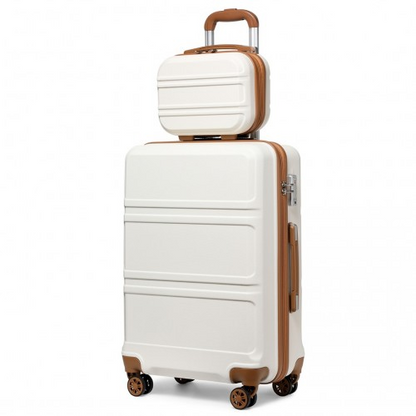 Kono ABS 4 Wheel Suitcase Set with Vanity Case - Cream | Durable & Stylish Travel Luggage