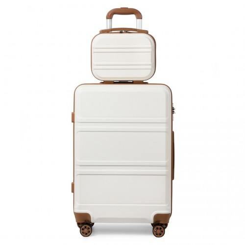 Kono ABS 4 Wheel Suitcase Set with Vanity Case - Cream | Durable & Stylish Travel Luggage