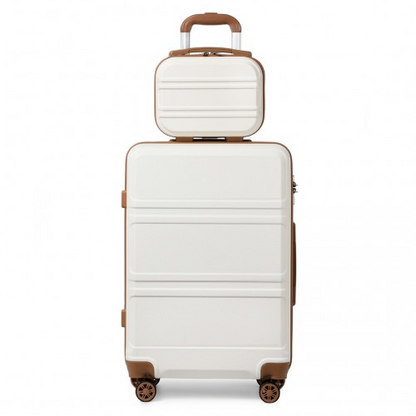 Kono ABS 4 Wheel Suitcase Set with Vanity Case - Cream | Durable & Stylish Travel Luggage