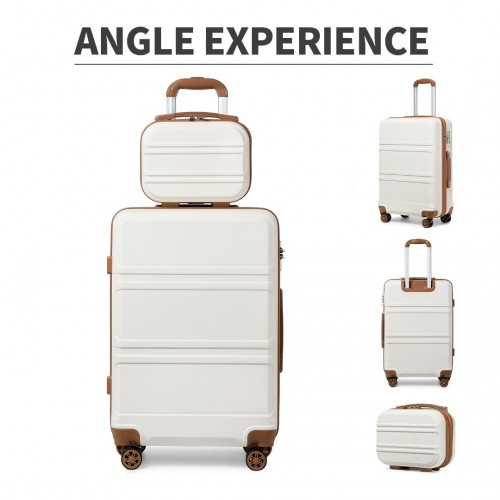 Kono ABS 4 Wheel Suitcase Set with Vanity Case - Cream | Durable & Stylish Travel Luggage