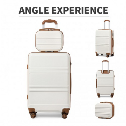 Kono ABS 4 Wheel Suitcase Set with Vanity Case - Cream | Durable & Stylish Travel Luggage