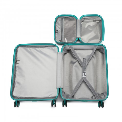 Kono ABS 4 Wheel Suitcase Set with Vanity Case - Teal