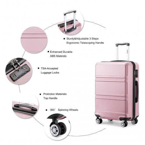 Kono ABS 20 Inch Sculpted Horizontal Design Cabin Luggage - Pink | Lightweight & Durable Travel Suitcase