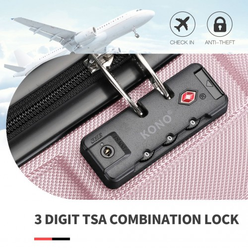 Kono ABS 20 Inch Sculpted Horizontal Design Cabin Luggage - Pink | Lightweight & Durable Travel Suitcase