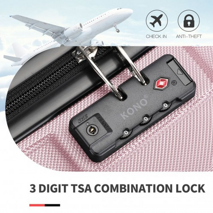 Kono ABS 20 Inch Sculpted Horizontal Design Cabin Luggage - Pink | Lightweight & Durable Travel Suitcase