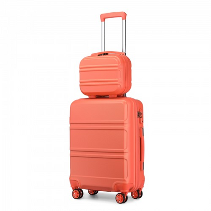 Kono ABS 4 Wheel Suitcase Set with Vanity Case - Coral | Durable & Stylish Travel Luggage