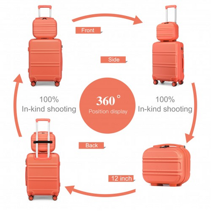Kono ABS 4 Wheel Suitcase Set with Vanity Case - Coral | Durable & Stylish Travel Luggage