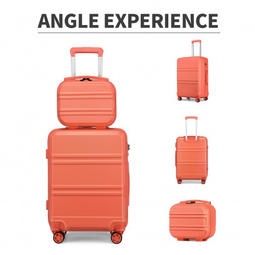 Kono ABS 4 Wheel Suitcase Set with Vanity Case - Coral | Durable & Stylish Travel Luggage