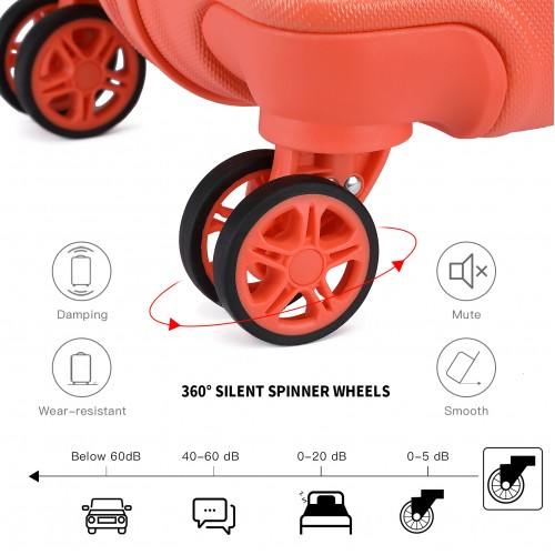 Kono ABS 4 Wheel Suitcase Set with Vanity Case - Coral | Durable & Stylish Travel Luggage