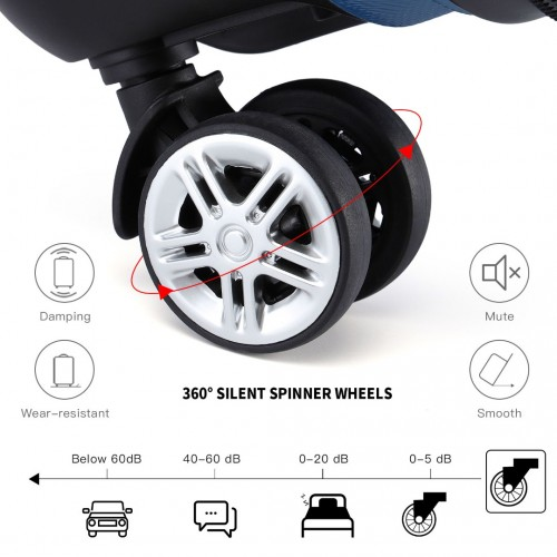 K1871-1L - Kono ABS Sculpted Horizontal Design 20 Inch Cabin Luggage - Navy Blue