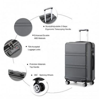 K1871-1L - Kono ABS Sculpted Horizontal Design 20 Inch Cabin Luggage - Grey