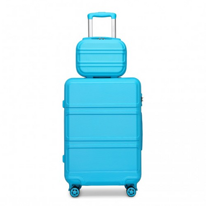 Kono ABS 4 Wheel Suitcase Set with Vanity Case - Blue - Durable Travel Luggage