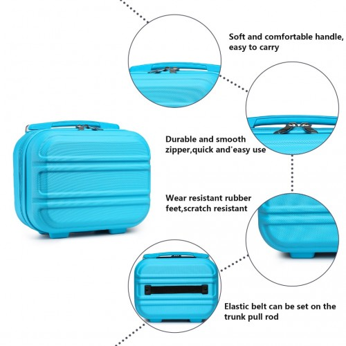 Kono ABS 4 Wheel Suitcase Set with Vanity Case - Blue - Durable Travel Luggage