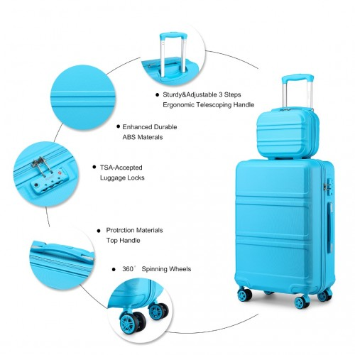Kono ABS 4 Wheel Suitcase Set with Vanity Case - Blue - Durable Travel Luggage