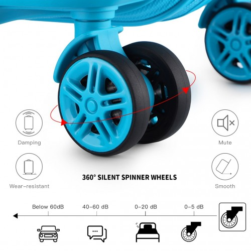 Kono ABS 4 Wheel Suitcase Set with Vanity Case - Blue - Durable Travel Luggage