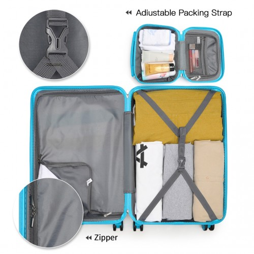 Kono ABS 4 Wheel Suitcase Set with Vanity Case - Blue - Durable Travel Luggage