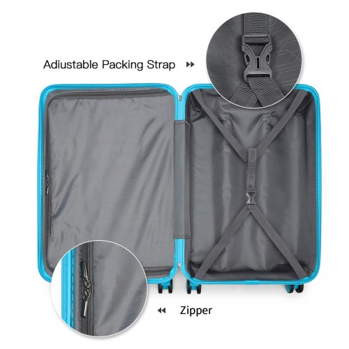 Kono ABS 4 Wheel Suitcase Set with Vanity Case - Blue - Durable Travel Luggage