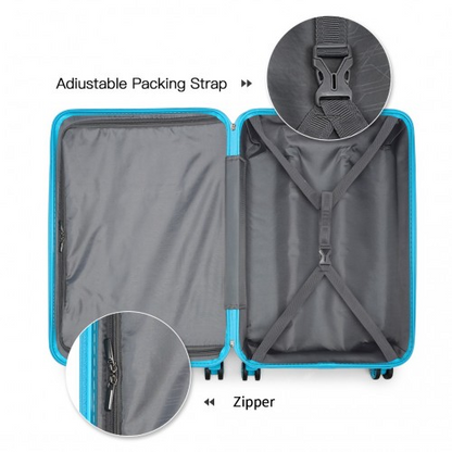 Kono ABS 4 Wheel Suitcase Set with Vanity Case - Blue - Durable Travel Luggage