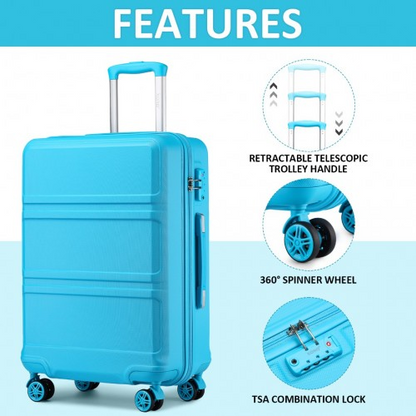 Kono 20 Inch ABS Cabin Size Suitcase with Travel Luggage Organiser Bag Set - Blue