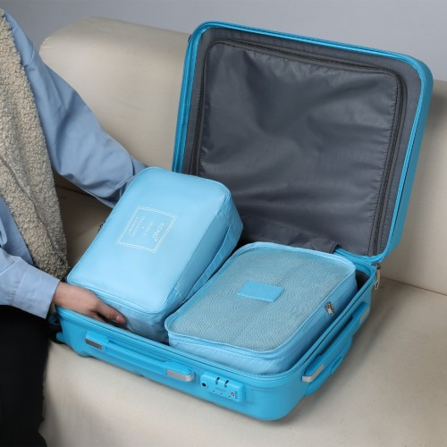 Kono 20 Inch ABS Cabin Size Suitcase with Travel Luggage Organiser Bag Set - Blue