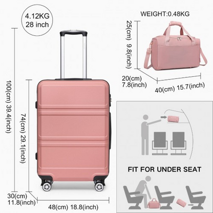 Kono ABS 28 Inch Sculpted Horizontal Design 2 Piece Suitcase Set With Cabin Bag - Nude