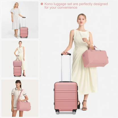 Kono ABS 28 Inch Sculpted Horizontal Design 2 Piece Suitcase Set With Cabin Bag - Nude