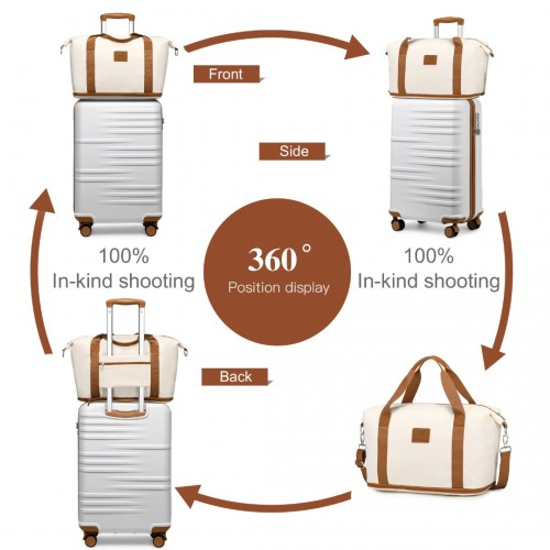 British Traveller 20 Inch Polycarbonate & ABS Cabin Size Suitcase 3 Piece Travel Set - Beige & Brown