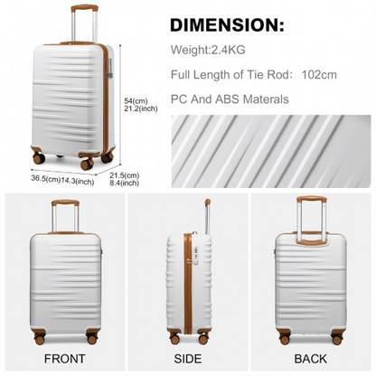 British Traveller 20 Inch Polycarbonate & ABS Cabin Size Suitcase 3 Piece Travel Set - Beige & Brown