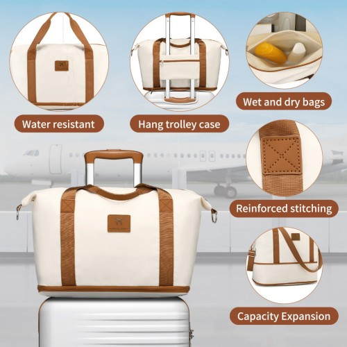 British Traveller 20 Inch Polycarbonate & ABS Cabin Size Suitcase 3 Piece Travel Set - Beige & Brown
